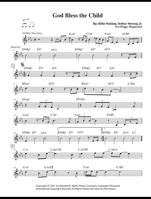God Bless' The Child (Arr. Peggy Duquesnel) - Billie Holiday (Piano-Vocal-Guitar)