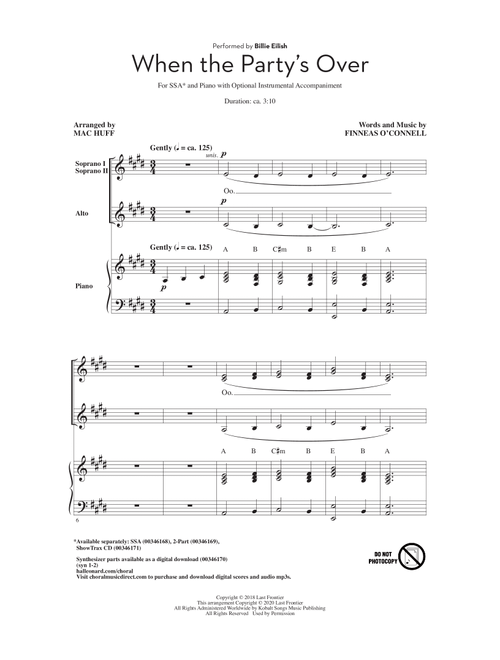 when the party's over (arr. Mac Huff) - Billie Eilish (Choral, SSA)