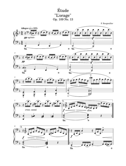 Étude Op. 109 No. 13 L'orage - Friedrich Burgmüller (Piano Solo)