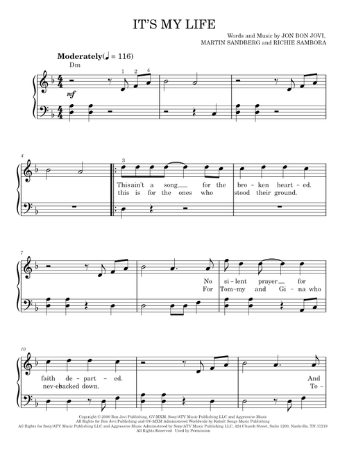 It's My Life - Bon Jovi (Easy Piano)