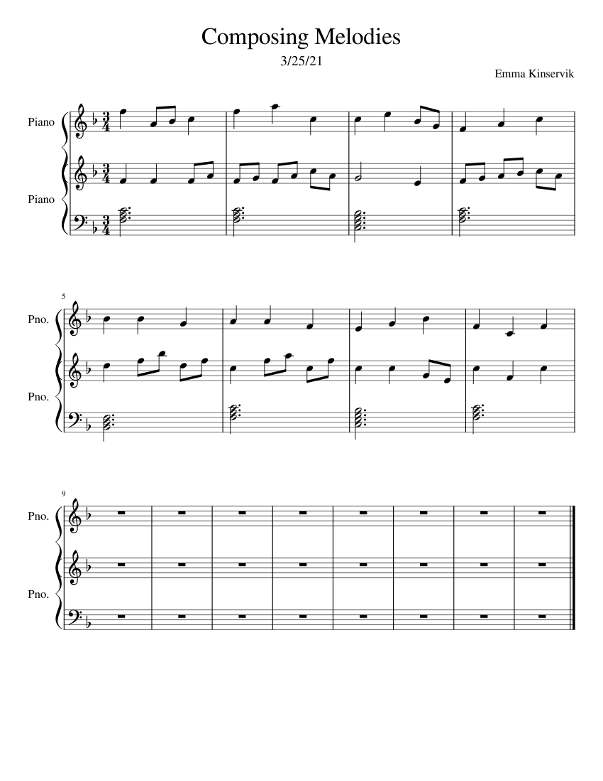 Composing Melodies 3.25.21 Sheet music for Piano (Piano Duo ...