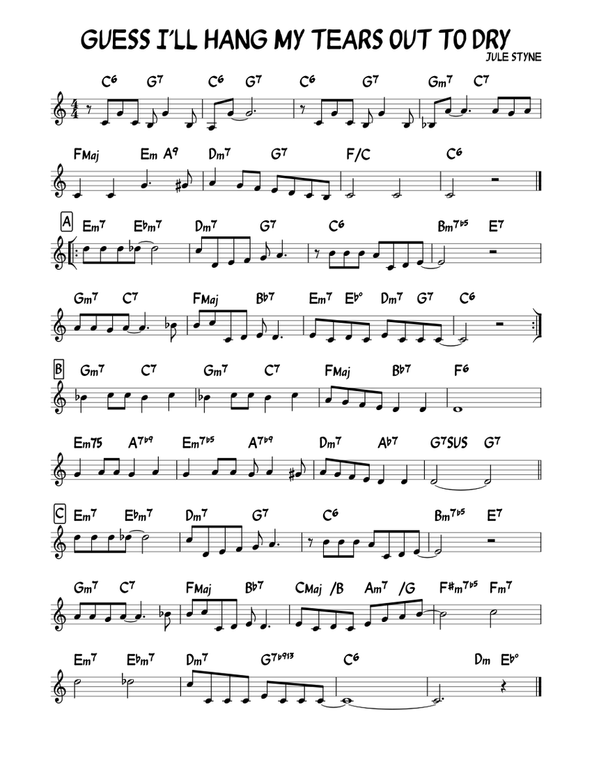 Guess I&rsquo;ll Hang My Tears Out To Dry - Jule Styne Sheet music for 