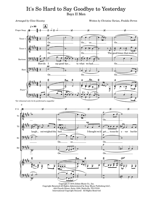 It's So Hard To Say Goodbye To Yesterday (Arr. Clint Novotny) - Boyz Ii Men (Choral, TTBB)