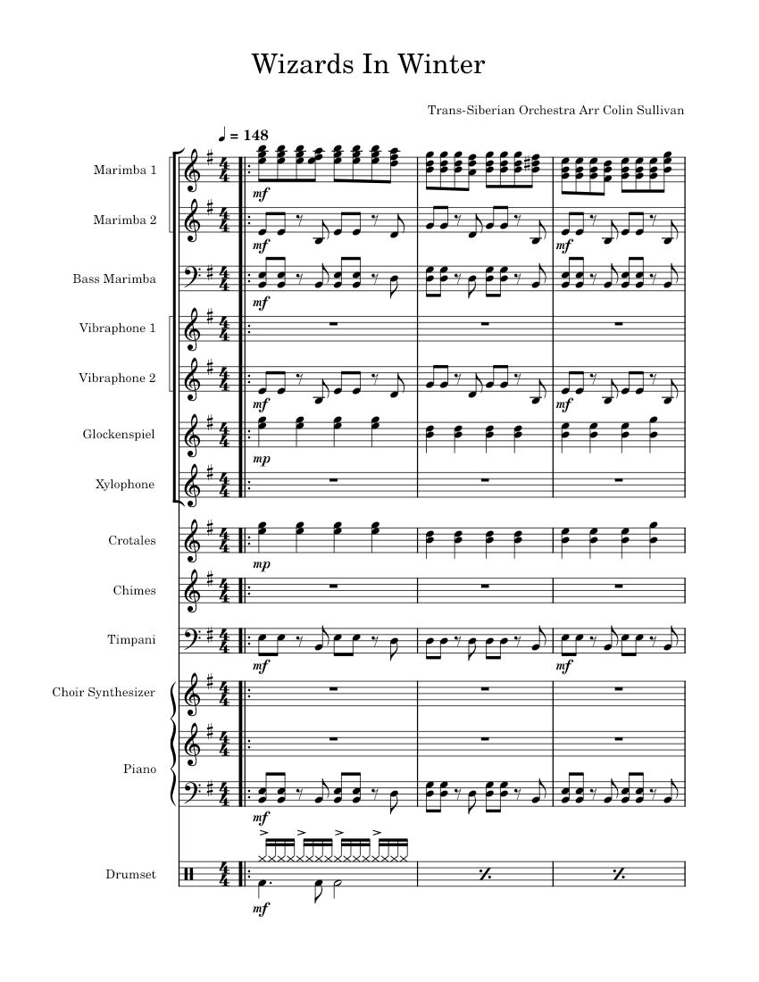 Wizards in winter TransSiberian Orchestra Wizards In Winter Sheet