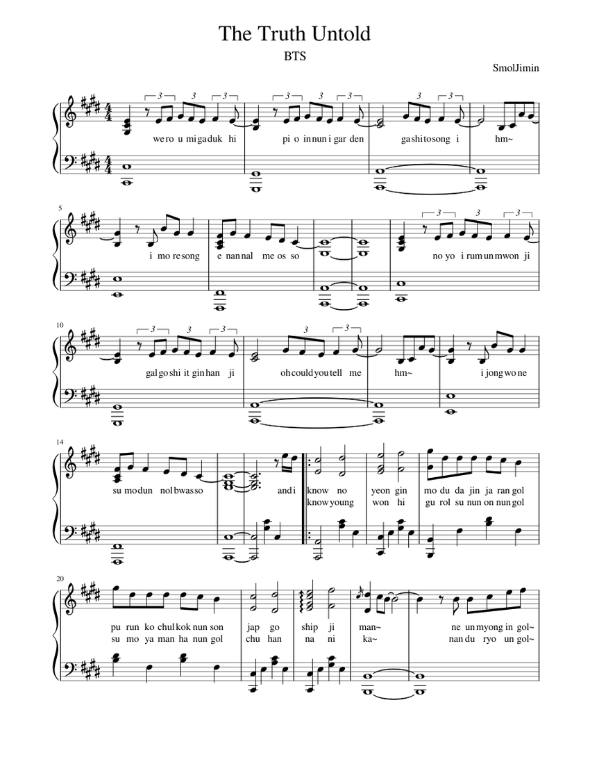 BTS - The Truth Untold Sheet Music for Piano (Solo) Easy