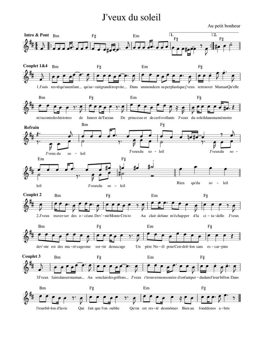 J veux du soleil Sheet music for Piano (Solo)