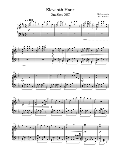 Eleventh Hour – Nightmargin Eleventh Hour (Piano transcription/arrangement)