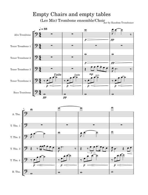 Empty chairs at empty tables – Les Misérables -Trombone Ensemble/Choir -- arr by random tromboner