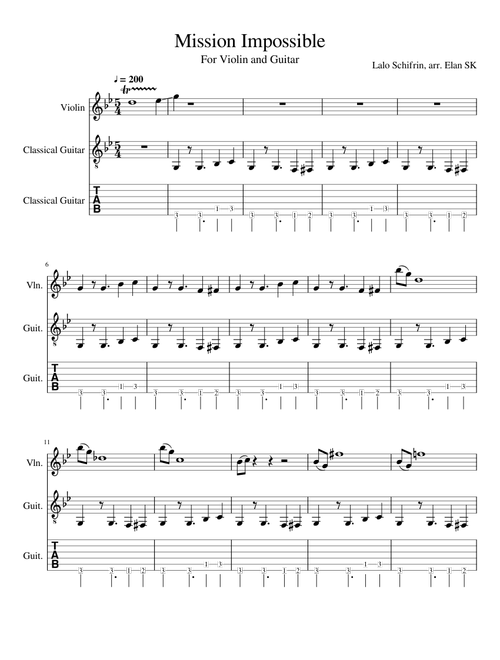 Mission Impossible Theme (For Violin and Guitar)
