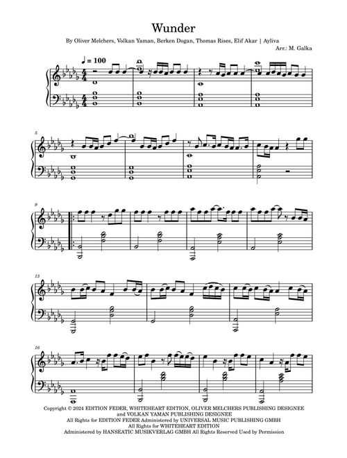 Wunder (Arr. M. Galka) - Ayliva Apache 207 (Piano Solo)