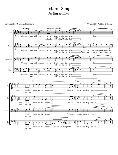 Island song – Ashley Eriksson (for barbershop) by Nmac and Cheese