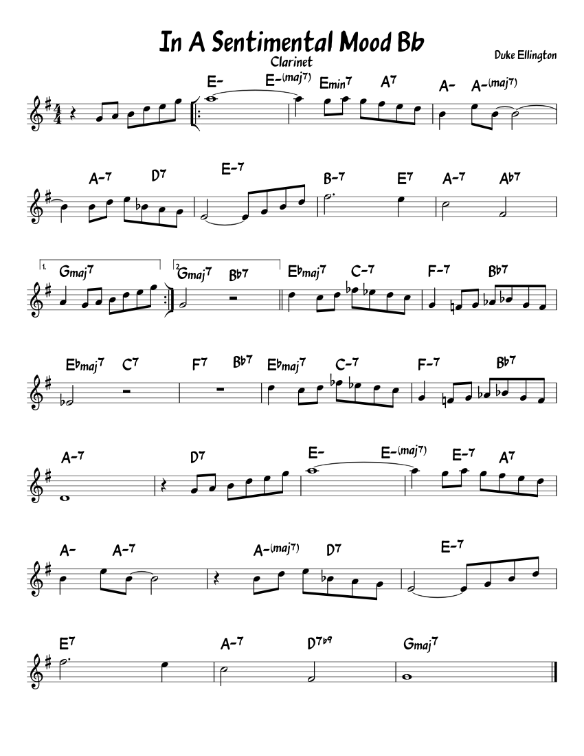 In A Sentimental Mood Bb Sheet Music with Chords for Piano