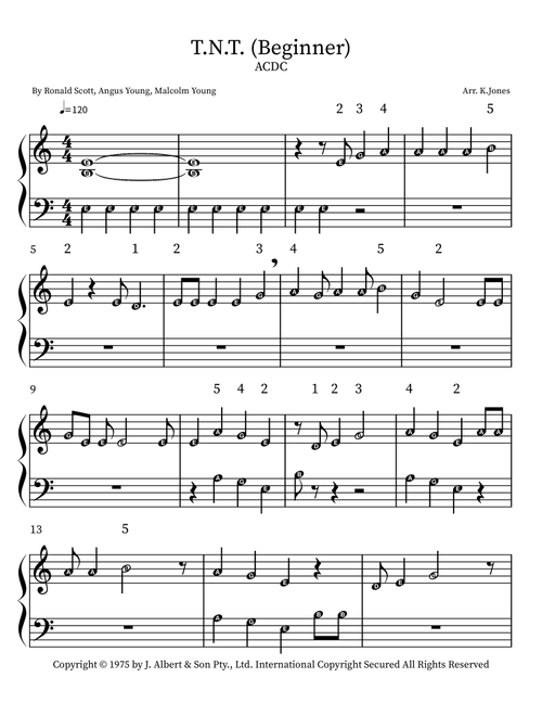 T.n.t. (Arr. Kristen Jones) - AC/DC (Easy Piano)