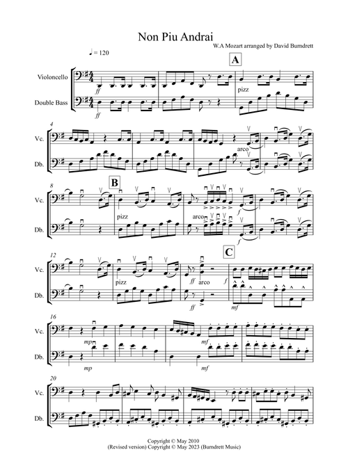 Non Piu Andrai for Cello and Double Bass (Arr. David Burndrett) - Wolfgang Amadeus Mozart (Instrumental Duet)