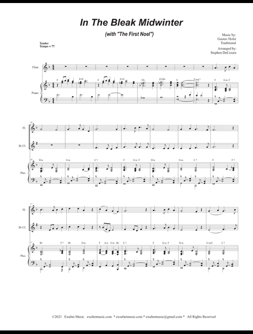 In The Bleak Midwinter (with "The First Noel") (Duet for Flute and Bb-Clarinet) (Arr. Stephen DeCesare) - Gustav Holst Traditional (Instrumental Duet and Piano)