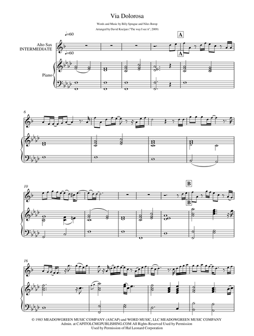 Via Dolorosa (Arr. David Kocijan) - Sandi Patty (Alto Sax and Piano)