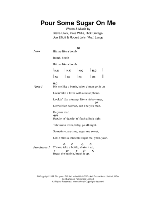 Pour Some Sugar On Me - Def Leppard (Guitar Chords-Lyrics)