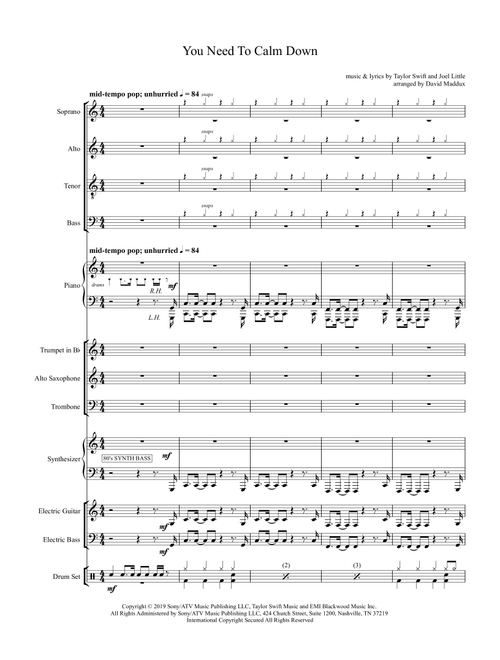 You Need To Calm Down (Arr. David Maddux) - Taylor Swift (Large Ensemble)
