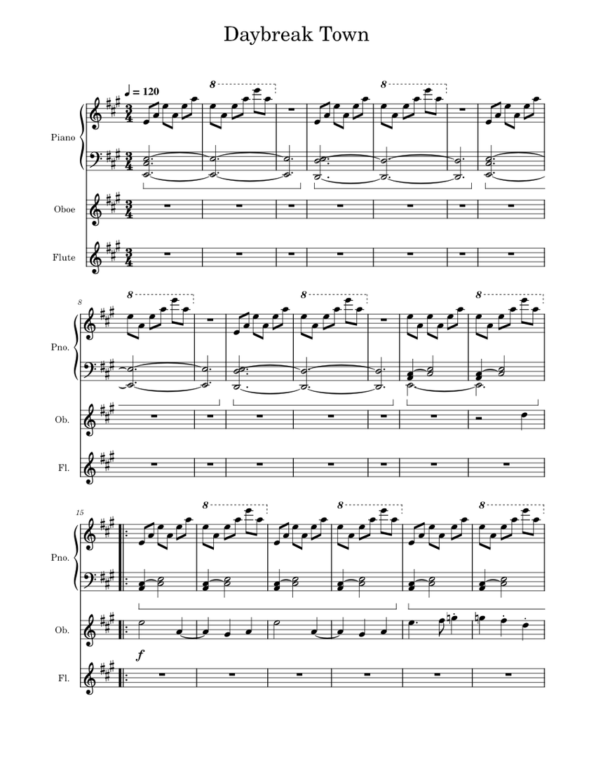 Daybreak Town – Yoko Shimomura Sheet Music for Piano, Flute