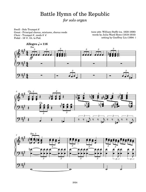 Battle Hymn of the Republic (Arr. Geoffrey Liu) (Organ)