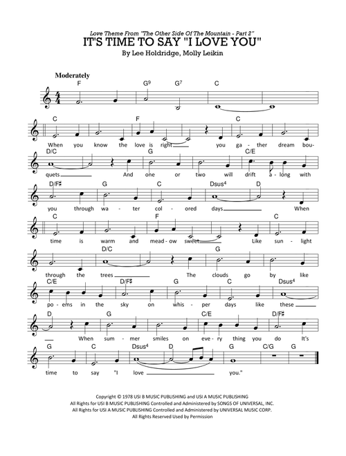 It's Time To Say I Love You (Arr. Arby Richter) - Molly Leikin, Lee Holdridge (Lead Sheet - Fake Book)
