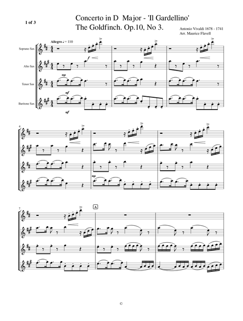 Vivaldi 'The Goldfinch' I. Allegro, Sax Quartet