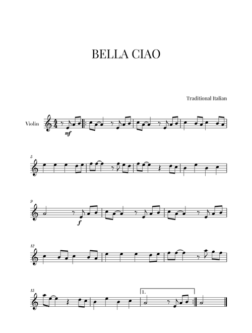 Bella Ciao (for Violin) (Arr. Cadenza Editions) - Italian Traditional (Violin Solo)