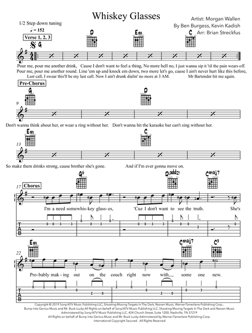 Whiskey Glasses (Arr. Brian Streckfus) - Morgan Wallen (Guitar Chords-Lyrics)