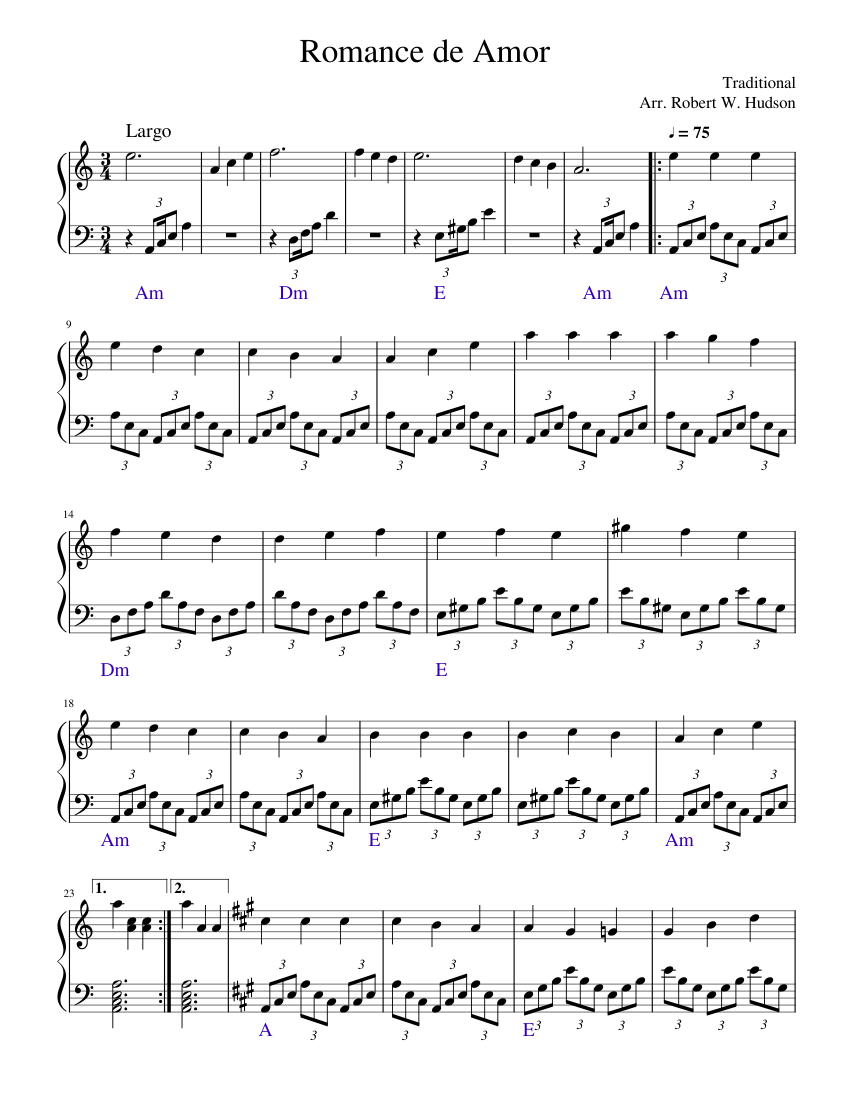 Romance de Amor Sheet Music for Piano (Solo) Easy | MuseScore.com