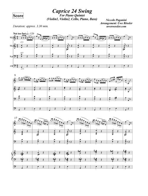 Caprice No. 24 a minor / Caprice Nr. 24 a-Moll Swing version (Arr. Uwe Rössler Roessler Rassler) - Niccolo Paganini (String Ensemble)