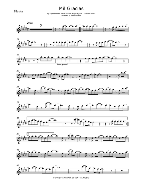 Mil Gracias (Arr. Josiel Oliveira) - Miel San Marcos (Flute Solo)