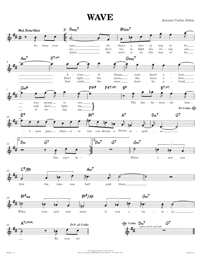 Wave [lead sheet] Antonio Carlos Jobim Sheet music for Piano (Solo