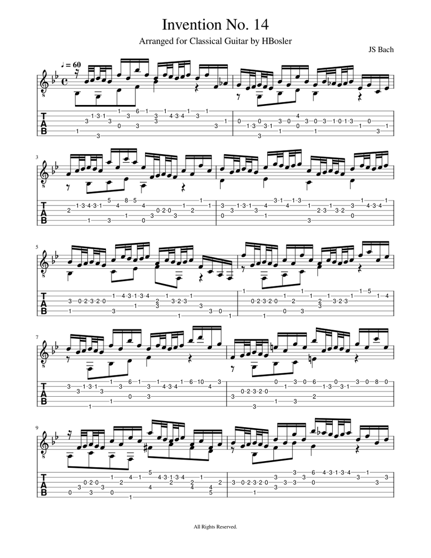 Invention No. 14 by JS Bach Sheet Music for Guitar (Solo) | MuseScore.com