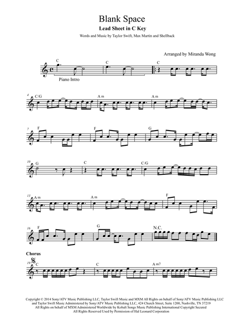 Blank Space (Arr. Miranda Wong) - Taylor Swift (Small Ensemble)