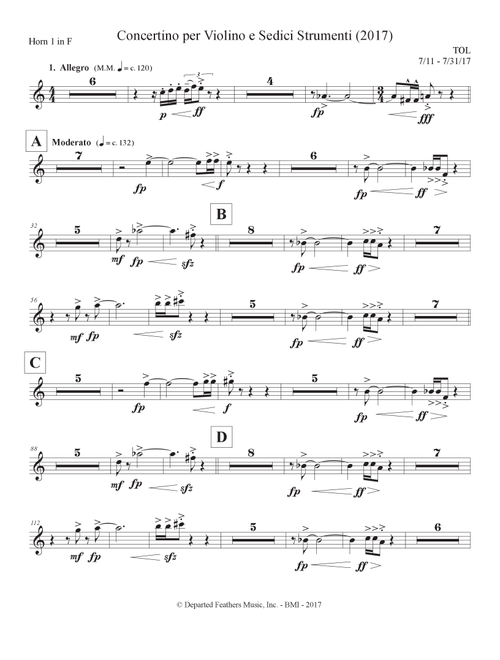 Concertino per Violino e Sedici Strumenti (2017) horn in F part 1 - Thomas Oboe Lee (Large Ensemble)
