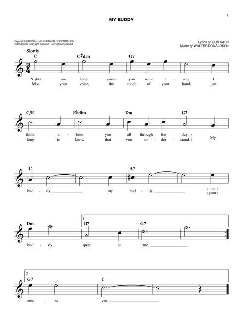 My Buddy - Walter Donaldson, Gus Kahn (Easy Lead Sheet - Fake Book)