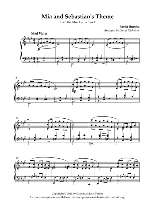 Mia & Sebastian's Theme (Arr. Daniel Nicholson) - Justin Hurwitz (Piano Solo)