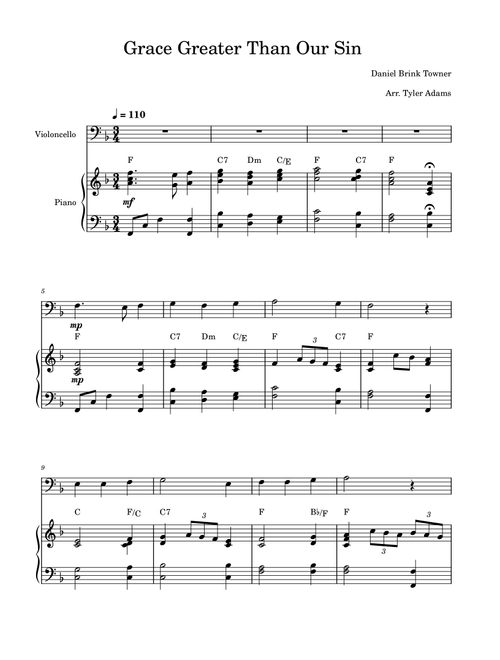 Grace Greater Than Our Sin (Cello Solo with Piano) (Arr. Tyler Adams) - Daniel B. Towner (Cello and Piano)