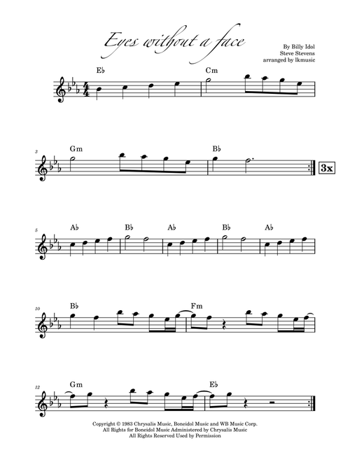 Eyes Without A Face (Arr. Lkmusic) - Billy Idol (Violin Solo)