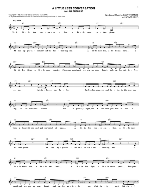 A Little Less Conversation - Elvis Presley, All Shook Up (Musical) (Lead Sheet - Fake Book)
