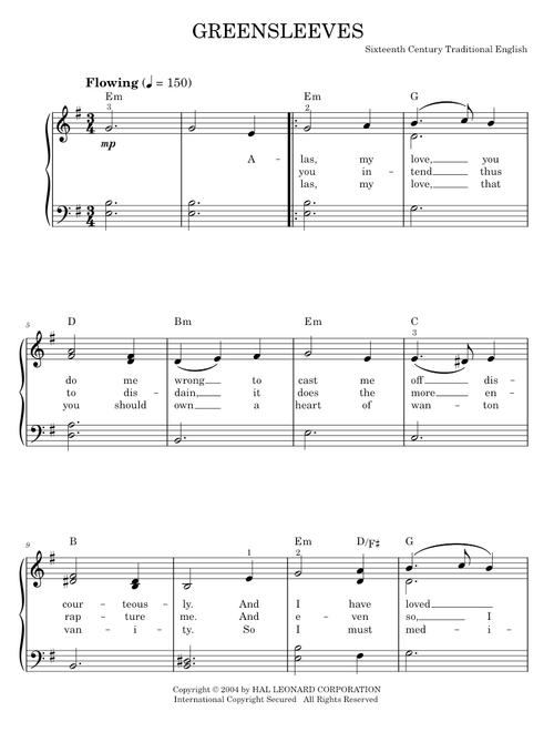 Greensleeves - Traditional English Folksong (Easy Piano)