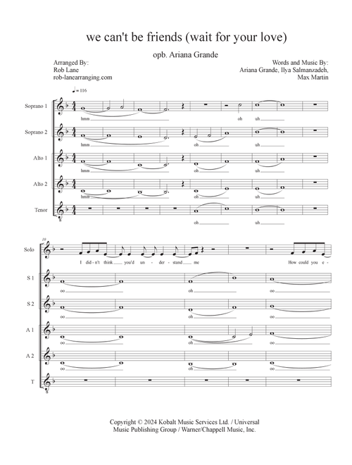 We Can't Be Friends (Wait For Your Love) (Arr. Robert Lane) - Ariana Grande (Choral, SATB divisi)
