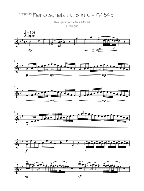 Sonata No. 16 in C Major KV 545 - Allegro - Trumpet in D Solo (Arr. Ygor Nunes) - Wolfgang Amadeus Mozart (Trumpet Solo)