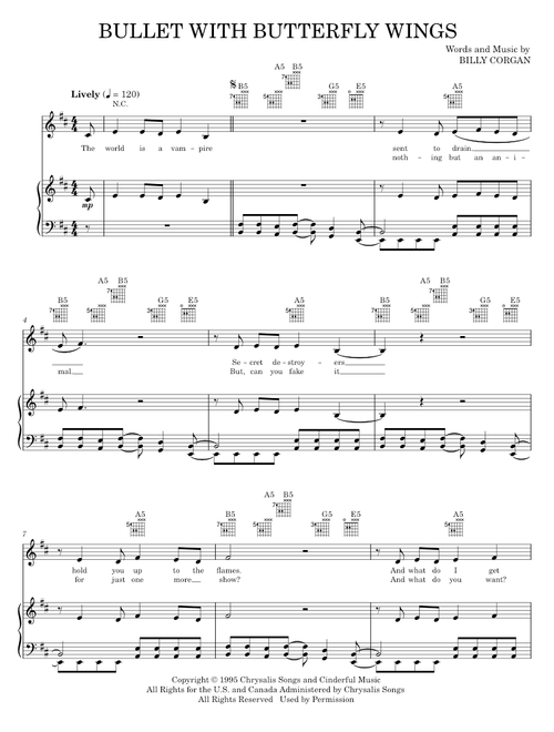 Bullet With Butterfly Wings - The Smashing Pumpkins (Piano-Vocal-Guitar)