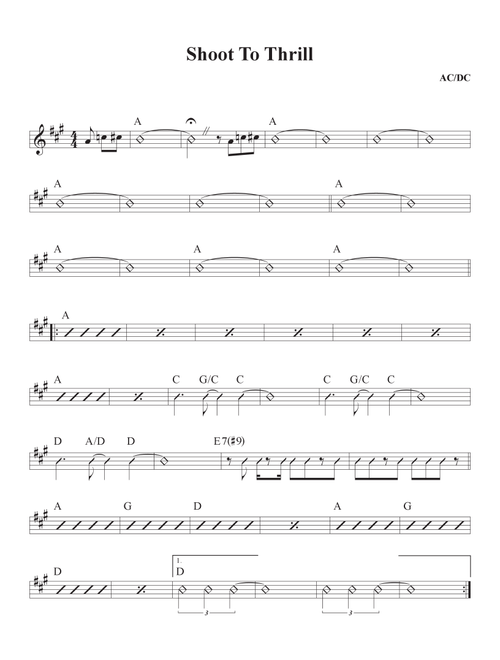 Shoot To Thrill (Arr. David M Fagnant) - AC/DC (Piano-Vocal-Guitar)