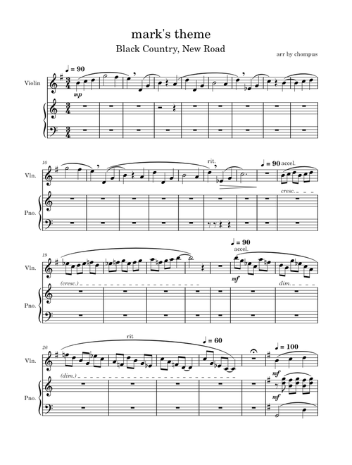 Mark's Theme – Black Country New Road (Violin+Piano duet)