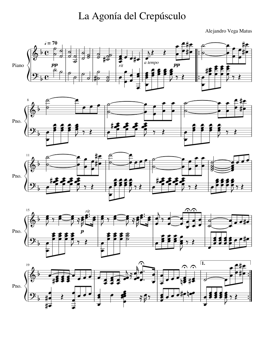 La Agonía del Crepúsculo Sheet music for Piano, Vocals, Violin (Mixed