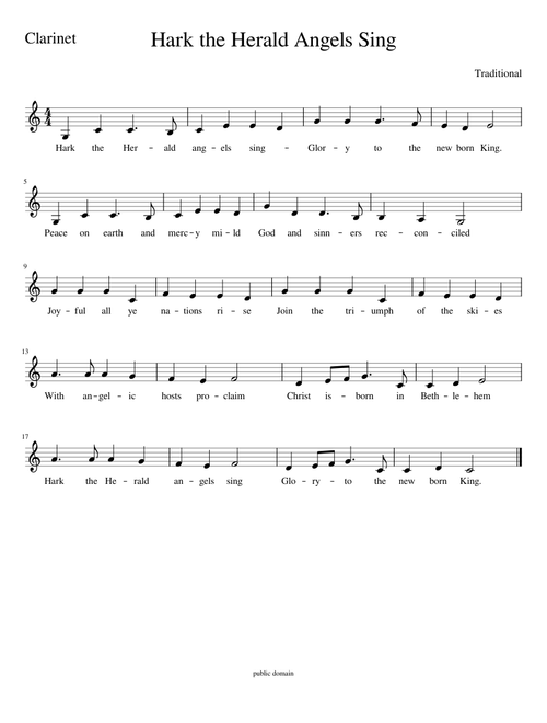 Hark the Herald Angels Sing melody solo clarinet