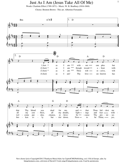 Jesus Take All Of Me (just As I Am) (Arr. Albertino Fernandes) - Brenton Brown (Piano-Vocal-Guitar (Piano Accompaniment))