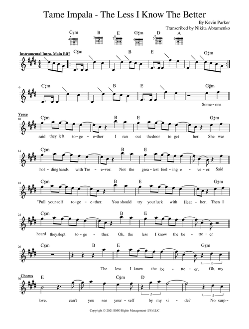 The Less I Know The Better (Arr. Nikita Abramenko) - Tame Impala (Small Ensemble)